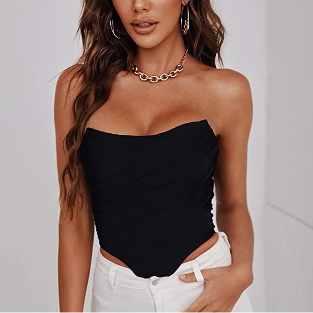 Mesh Strapless Corset Top with Zip Up Back
